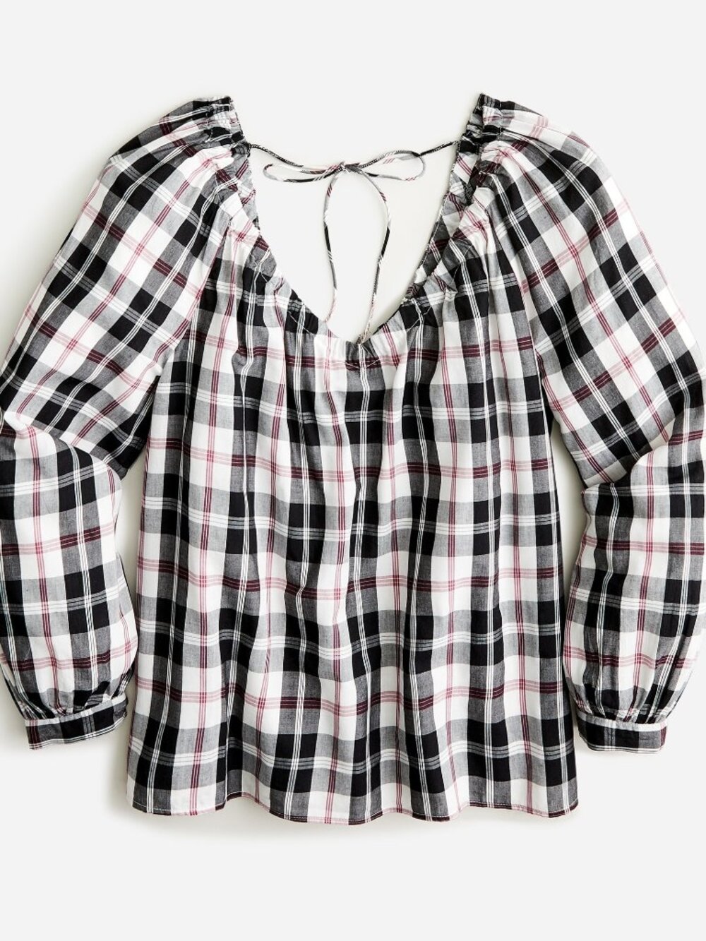 NWT J. Crew Size Large Black White V-Neck Blouse Top in Friday Plaid NEW